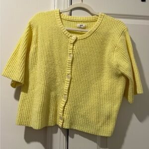 aerie Short Sleeve Button-Up Cardigan in Yellow